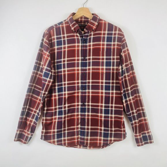 Banana Republic Other - Banana Republic Luxe Flannel Maroon Plaid Long Sleeve Shirt Top Mens Medium Slim